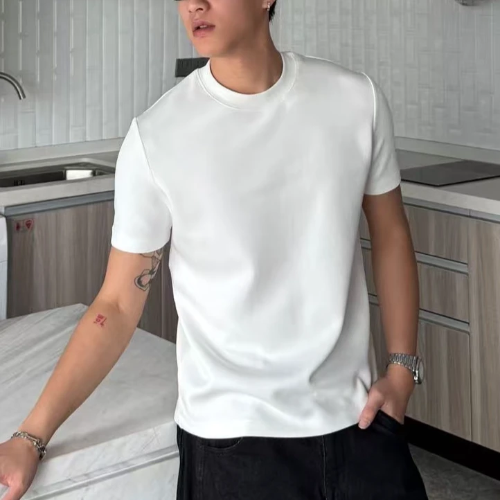 YULE语乐 6657莫代尔空气层正肩短袖T恤冬季加厚圆领净版打底衫