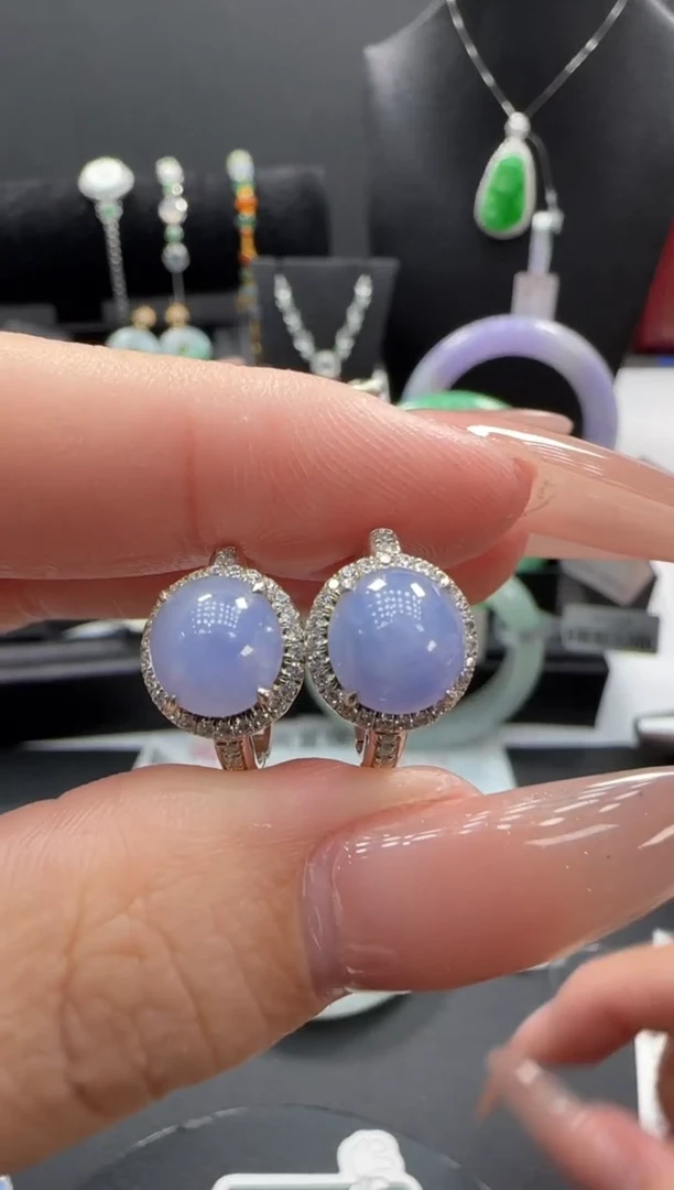 银S925镶嵌翡翠耳饰翡翠耳饰