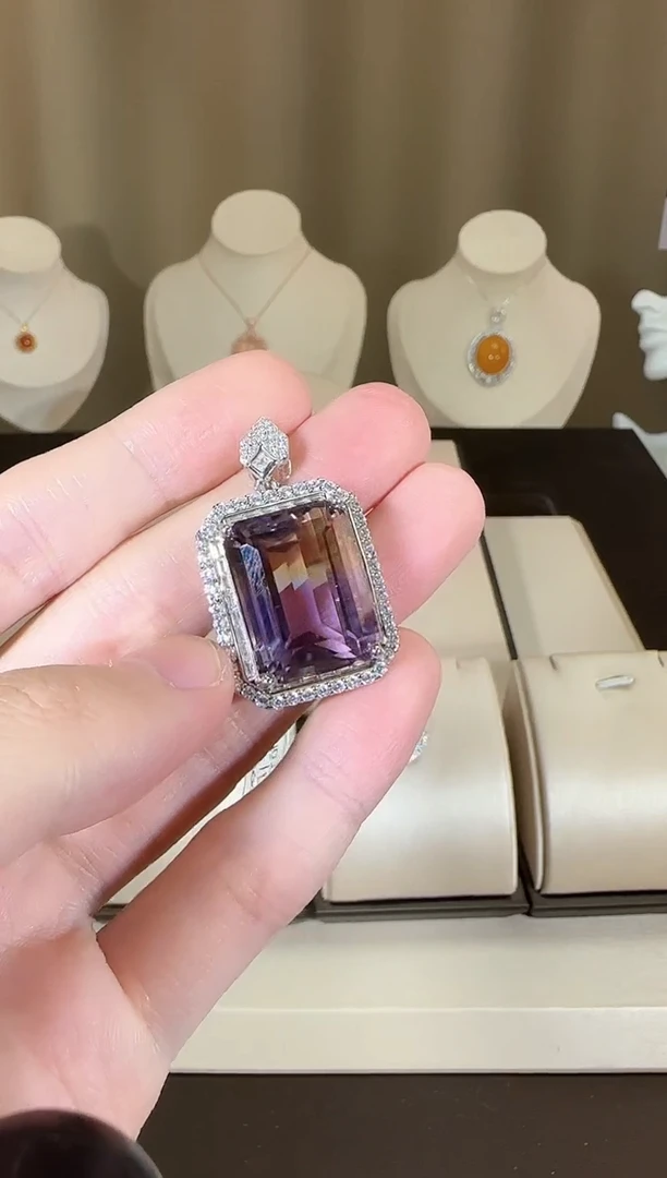 【闪购商品】水晶颈饰银S925镶嵌紫黄晶15*20mm