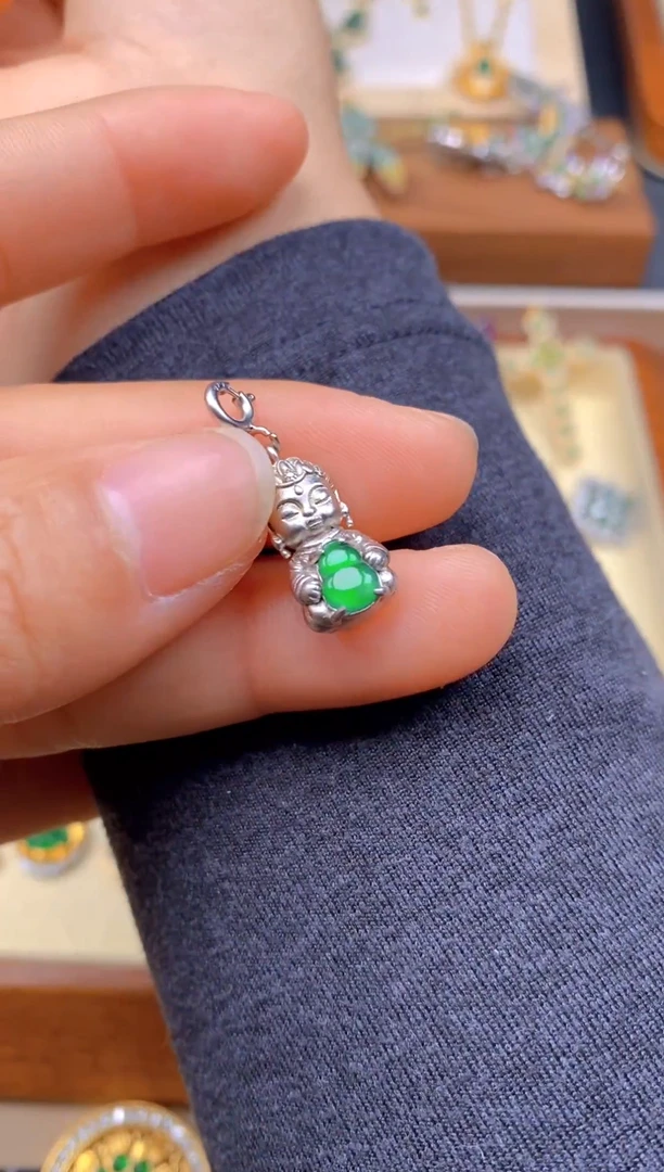 【闪购商品】翡翠吊坠(不含链)银S925镶嵌宝宝佛