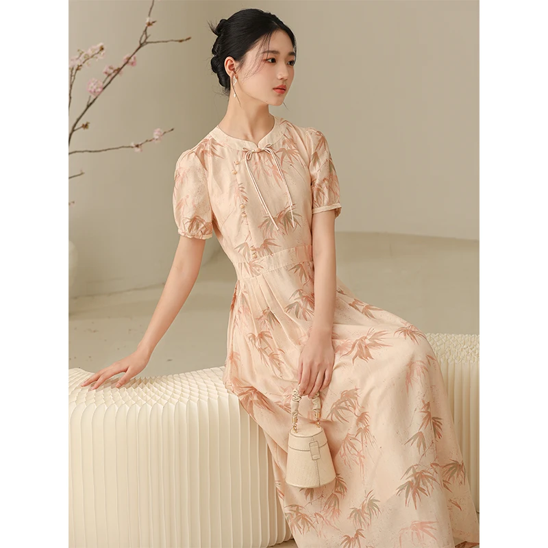 初蝉衣事新中式国风连衣裙女正肩优雅高级改良旗袍0371-N渠
