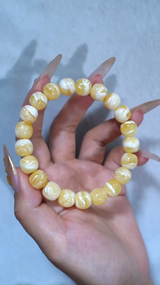 手链蜜蜡未镶嵌典藏级11mm金瓷白溶洞妖花