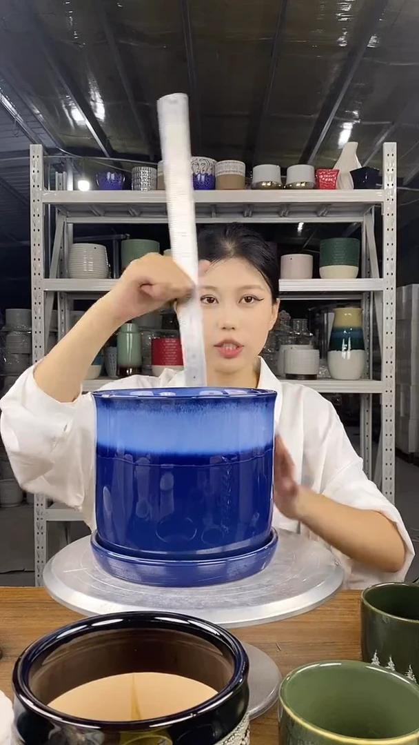 默认打孔陶瓷花盆宽高19-17