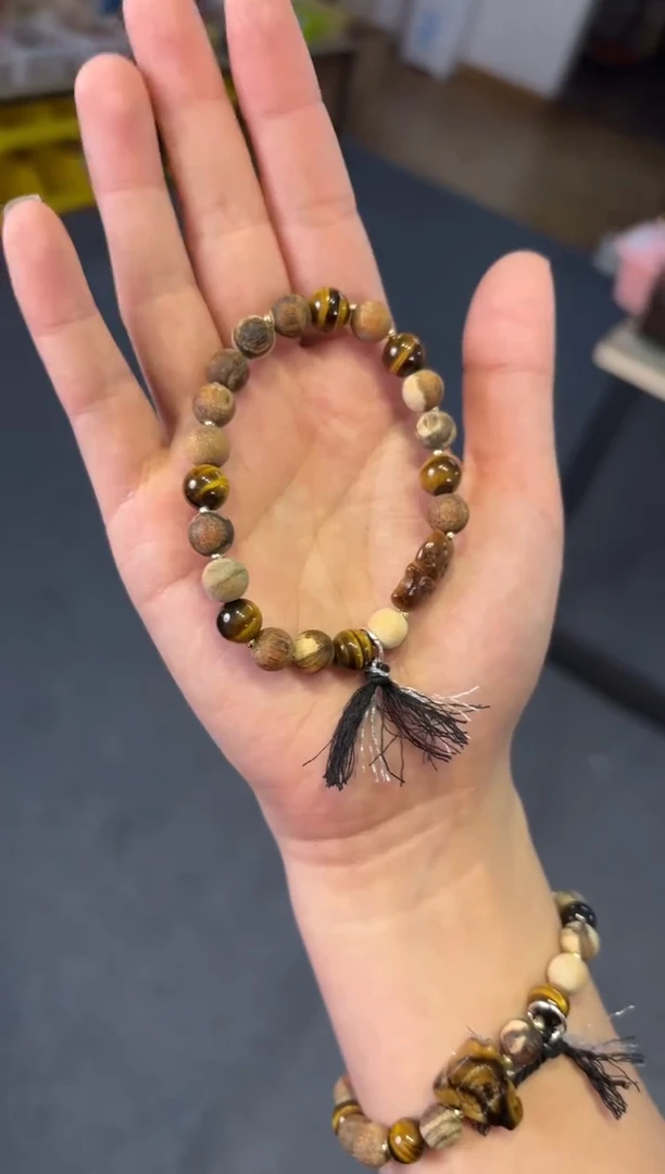 手链琥珀银S925镶嵌 8mm妖花贡木根珀【随缘】