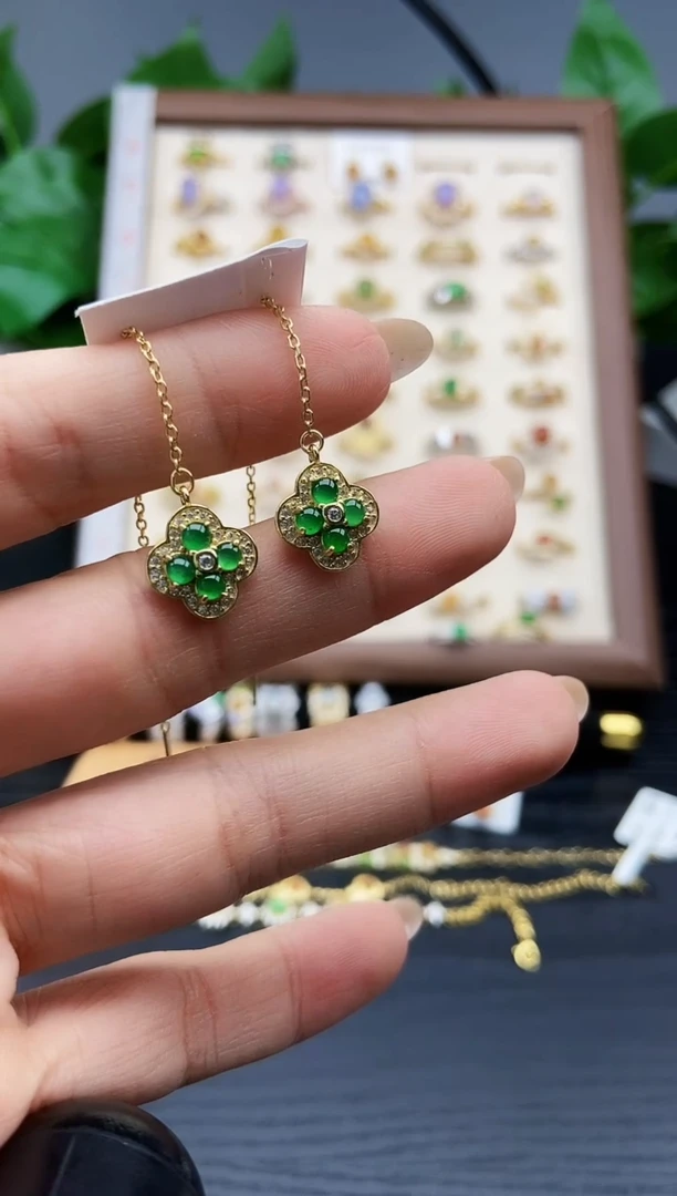 银S925镶嵌翡翠耳饰12