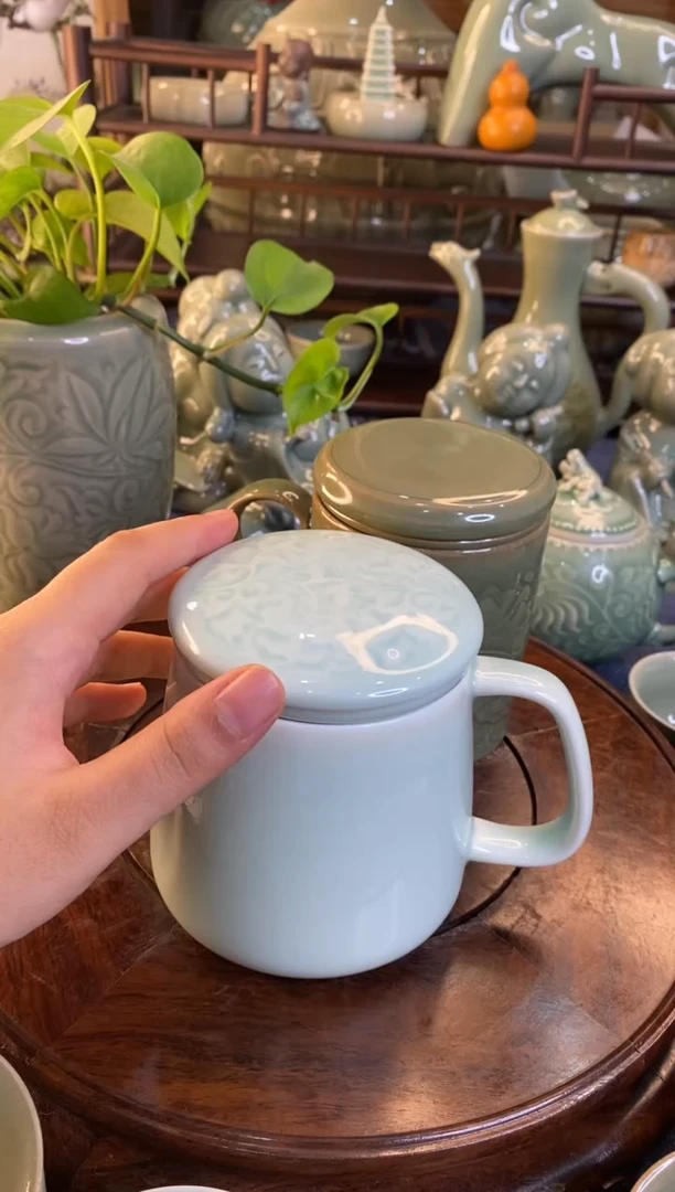 天青 二级 牡丹素面茶漏杯【b000119】1只