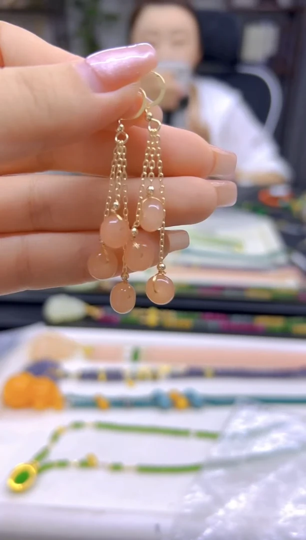 和田玉14K金镶嵌耳饰DIY款E808