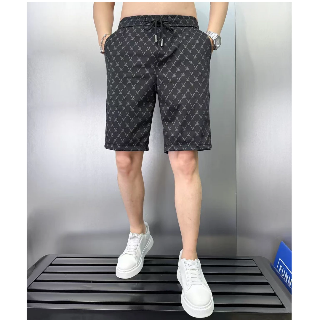 【大咖装】男士夏款百搭冰凉丝滑透气薄款满印小V休闲短裤6631