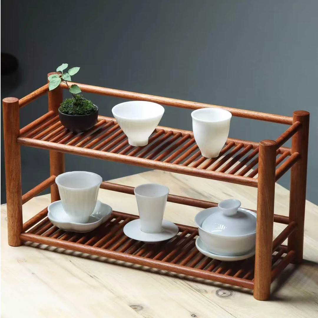 红木茶杯架双层桌面收纳架沥水展示架