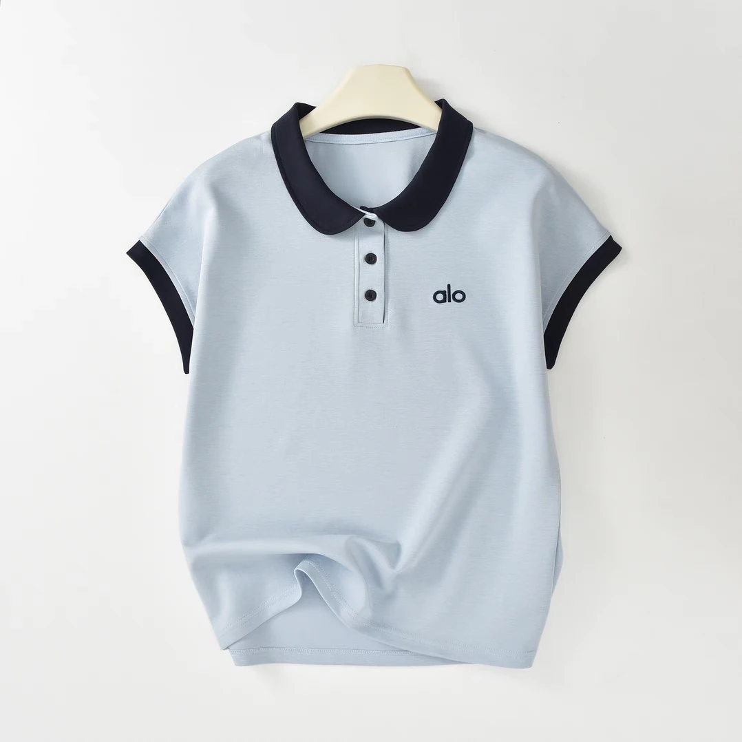 撞色翻领刺绣短袖t恤女夏季新款宽松显瘦拼接POLO领体恤衫TX013