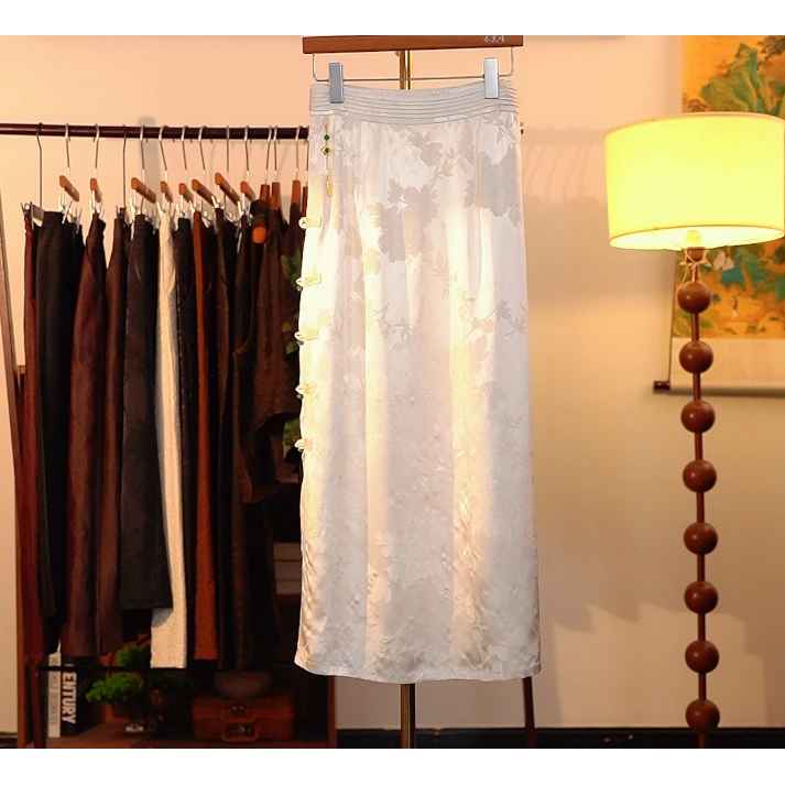 【水佩叩冰-半身裙】中式提花半身裙4415