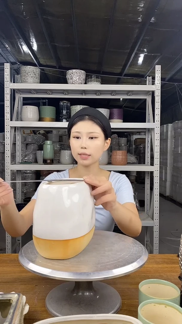 默认打孔陶瓷花盆宽高19-16-9.5