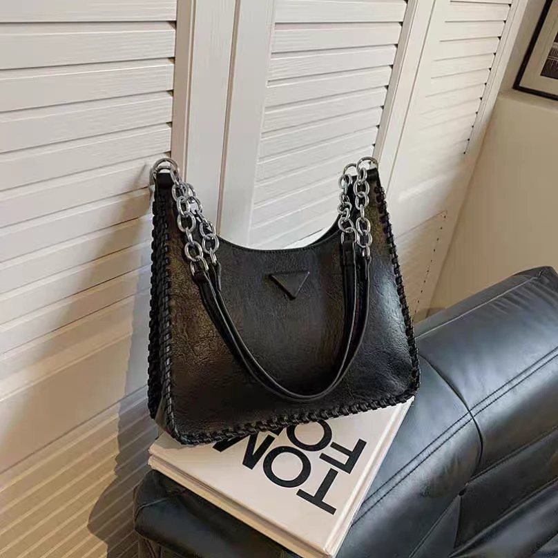 托特包时尚拉链纯色单肩包斜跨腋下女士肩包ins法