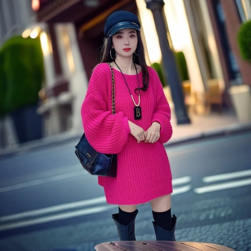 软糯一字肩毛衣女2025秋冬新款洋气百搭宽松休闲套头外穿针织衫女
