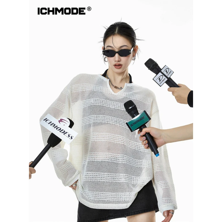 ICHMODE美式物理防晒镂空罩衫女夏季新款宽松长袖T恤上衣慵懒风
