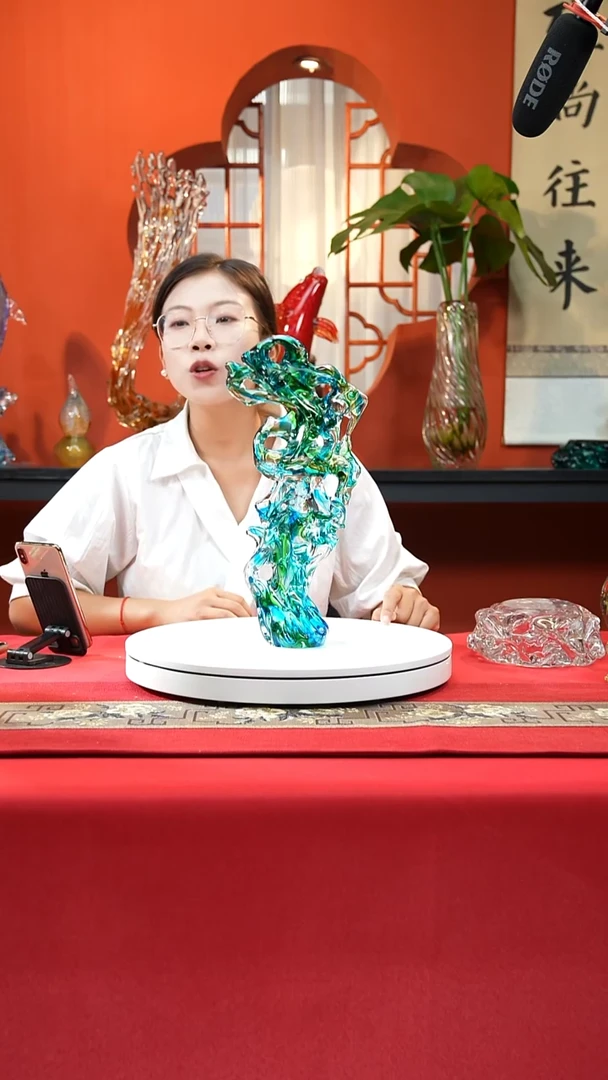 手工艺品琉璃欧碧色太湖石摆件