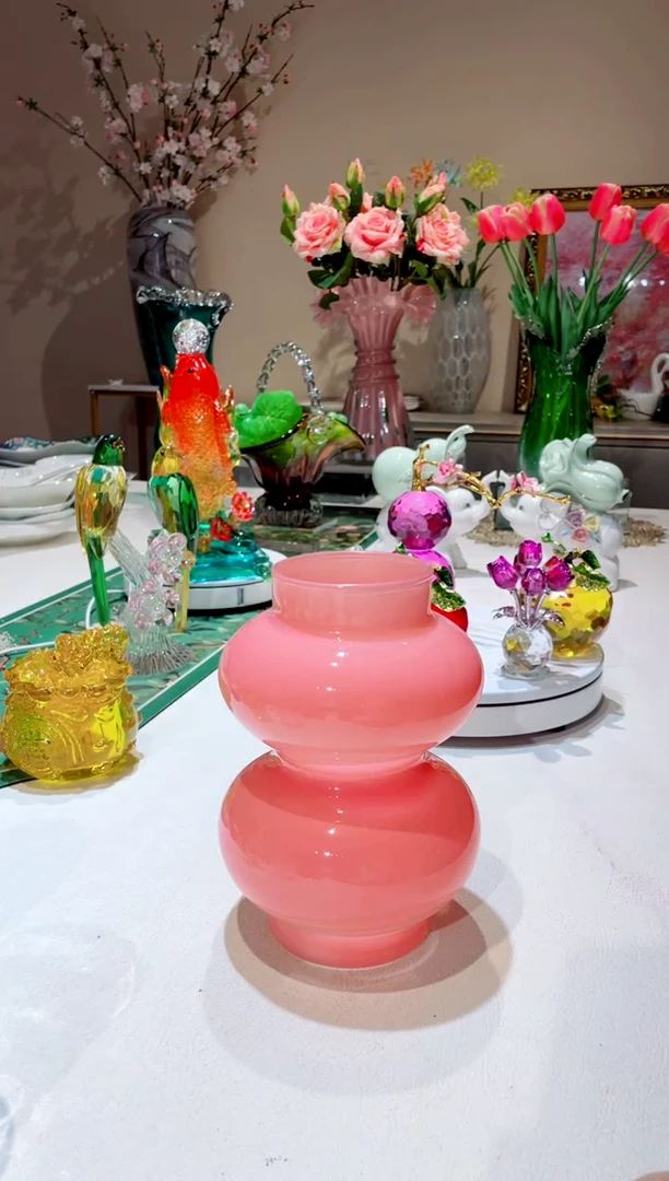 【闪购商品】琉璃手工艺品 玫粉色  葫芦丝花瓶