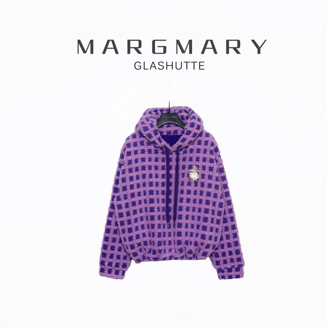 2024冬季设计师新款休闲时尚百搭潮流舒适方格外连帽卫衣