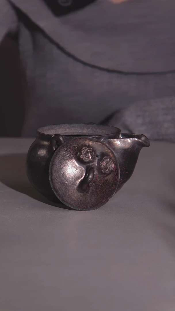 543黑砂双朵玫瑰宝瓶壶茶壶茶器