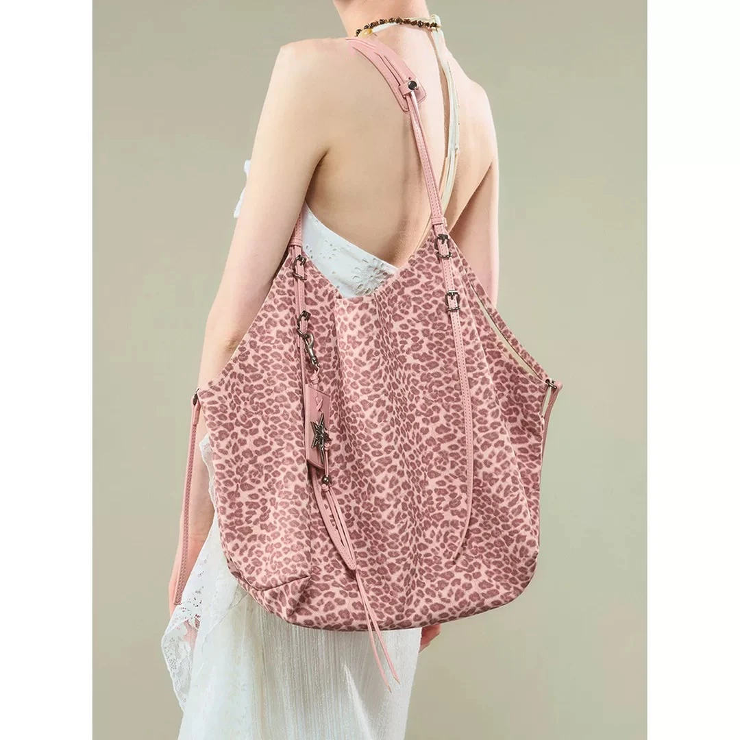 高品质大托特包粉色豹纹包2025新款轻便大包复古百搭单肩腋下包女