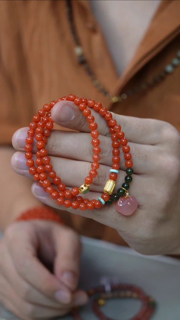 手串银S925镶嵌南红玛瑙23号-6mm珠串/GG/9/