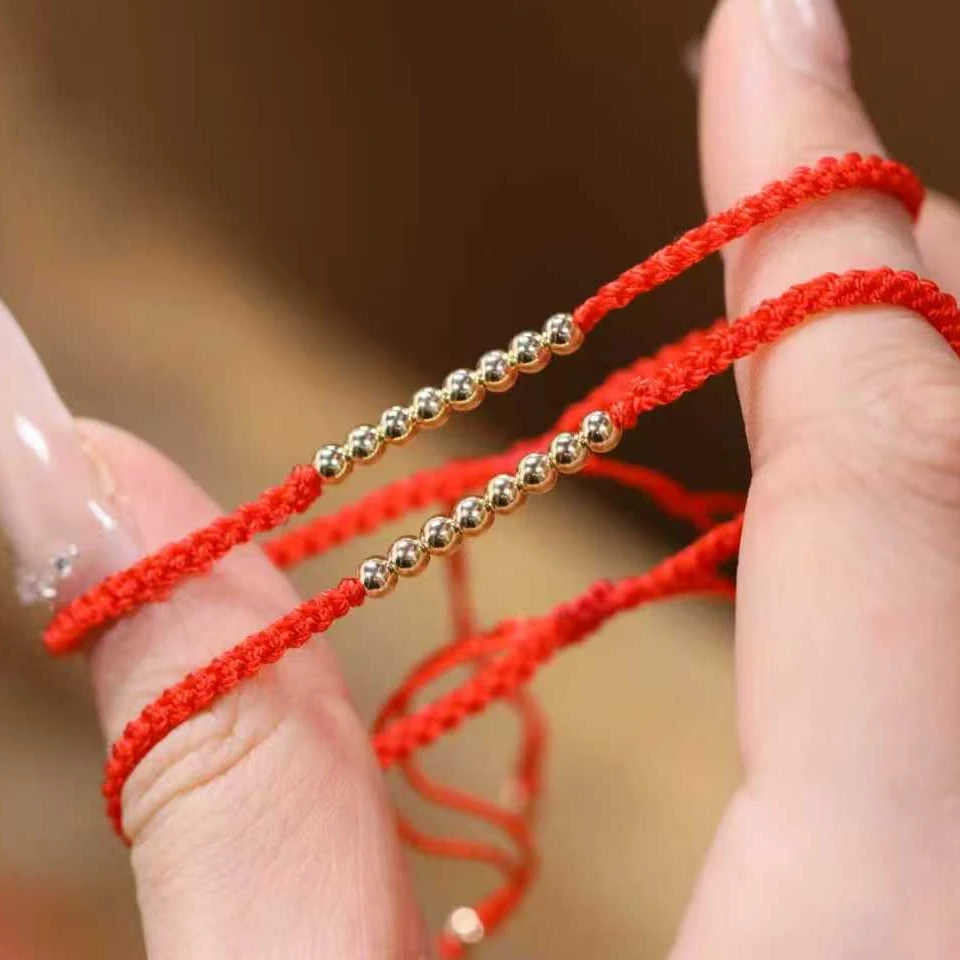 v65典仑【八方来财红绳手链】精编绳本命年红绳8颗豆豆手链铜合金