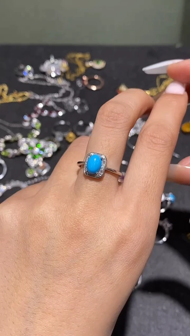 戒指蓝宝石银S925镶嵌戒指