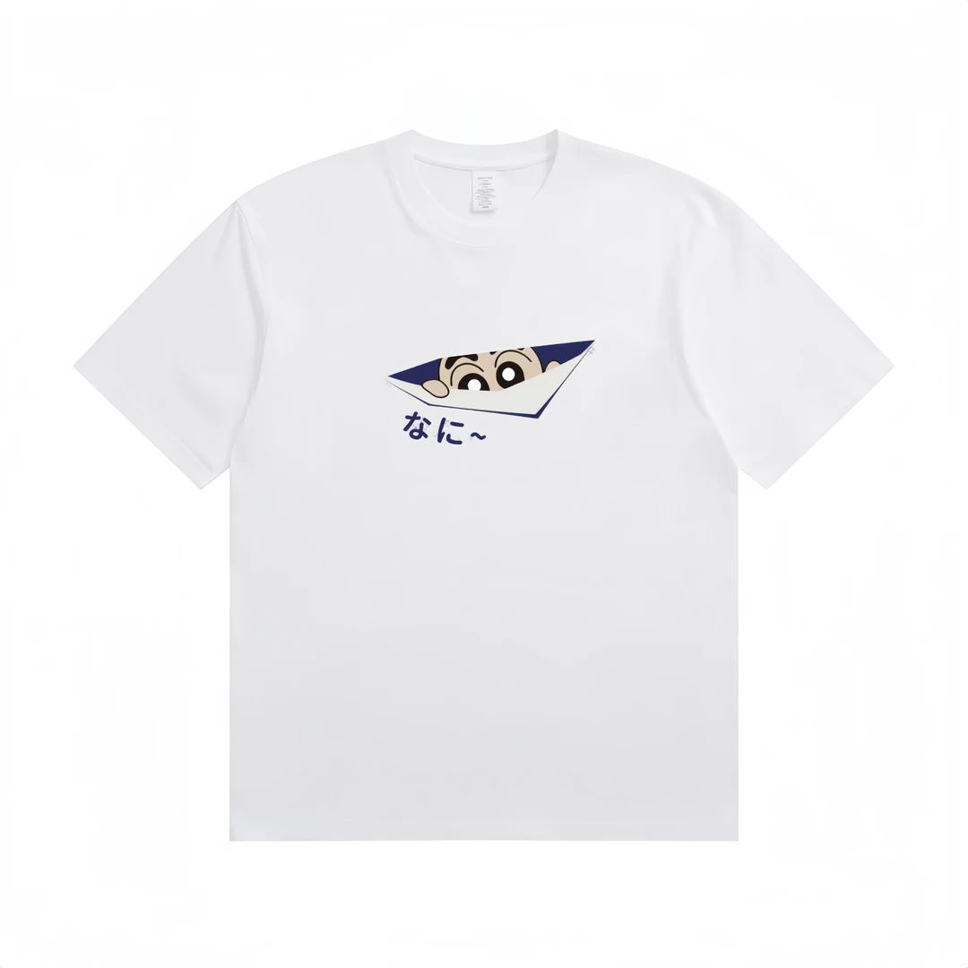 夏季校园白色男女同款时尚潮牌几何短袖圆领T恤春夏免烫卡通情侣