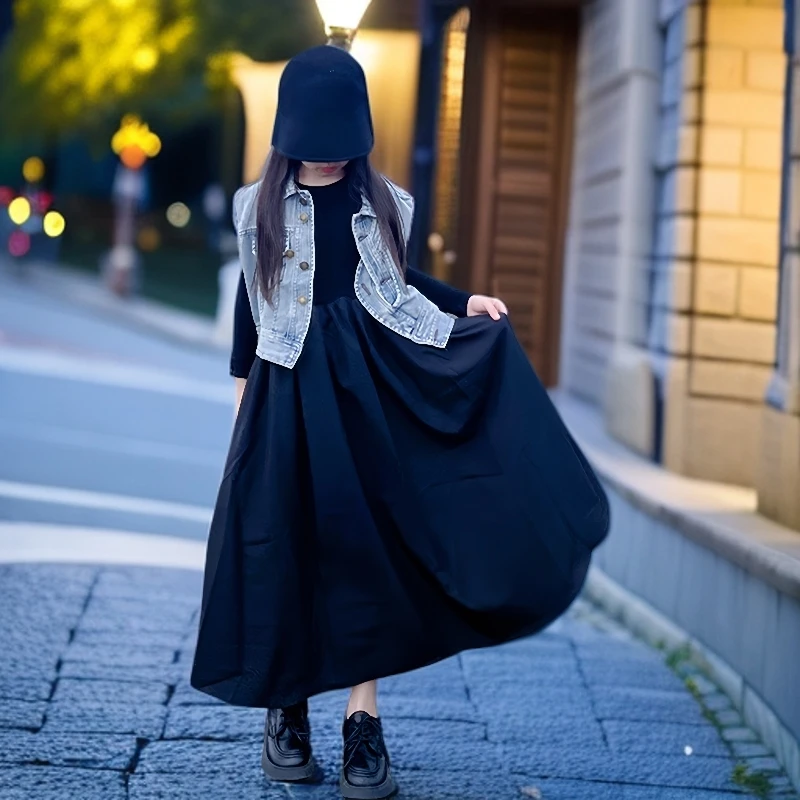 2025春季秋季最新款洋气气质女孩长袖韩版连衣裙百搭时髦舞蹈裙