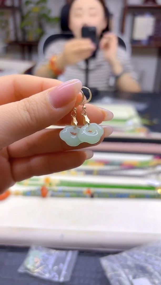 14K金镶嵌和田玉耳饰DIY款E869