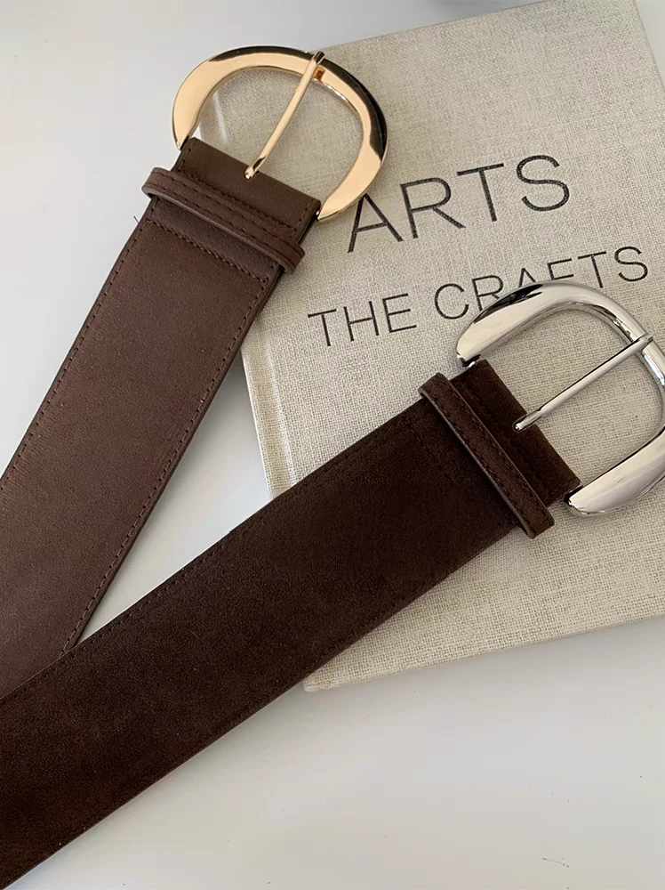 时尚高级感～仿麂皮绒面棕色皮带裤带腰带配大衣百搭裤带装饰