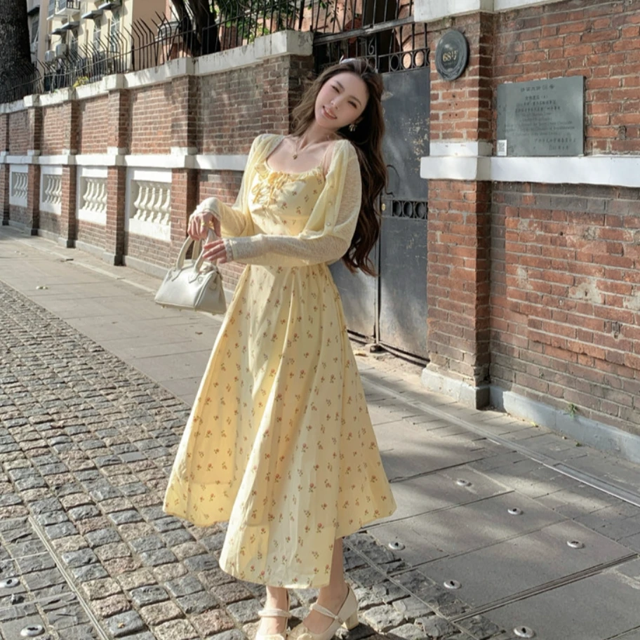 【猪猪队运费补贴】早春法式气质显瘦碎花吊带裙+长袖开衫