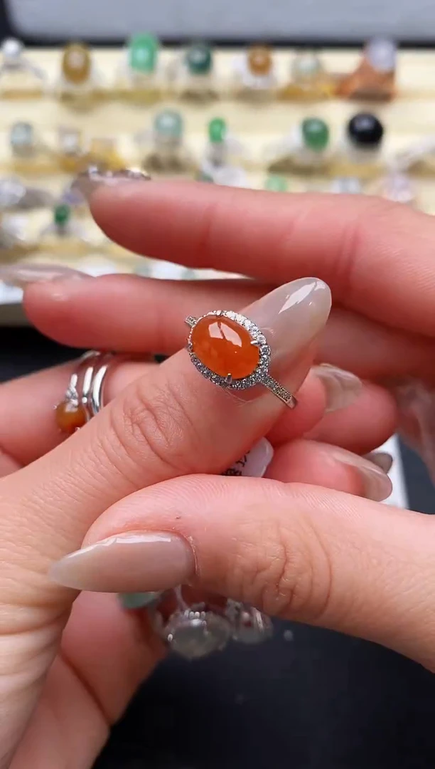 【闪购商品】翡翠戒指银S925镶嵌缅甸天然A货翡翠222   9-7