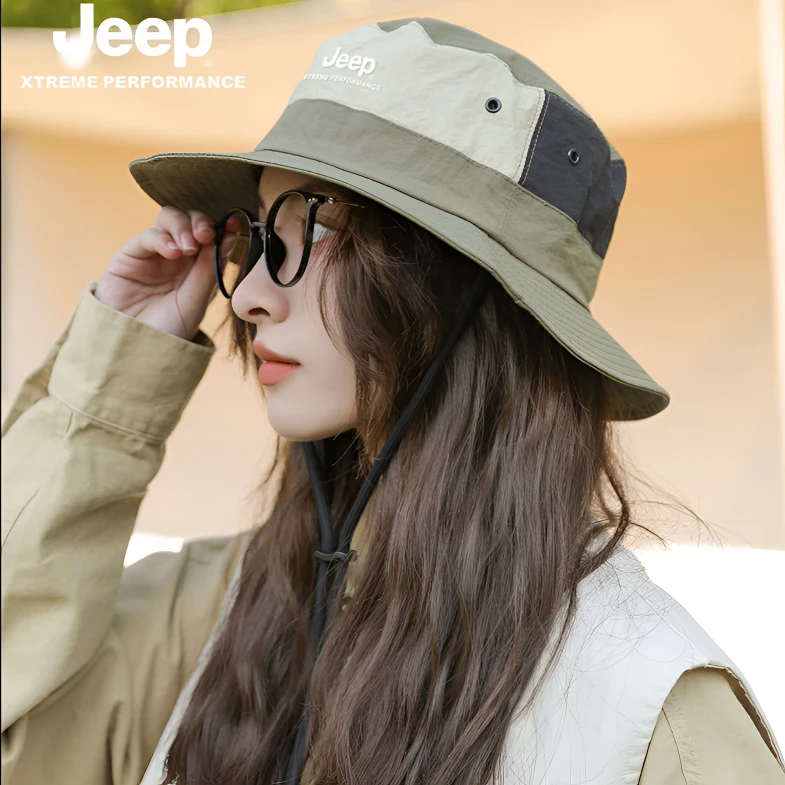 JEEP吉普日系遮脸女夏出游户外登山帽薄款男女防晒遮阳速干盆帽