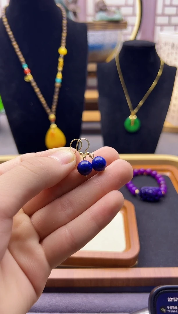 【闪购商品】青金石耳饰14K金镶嵌E385