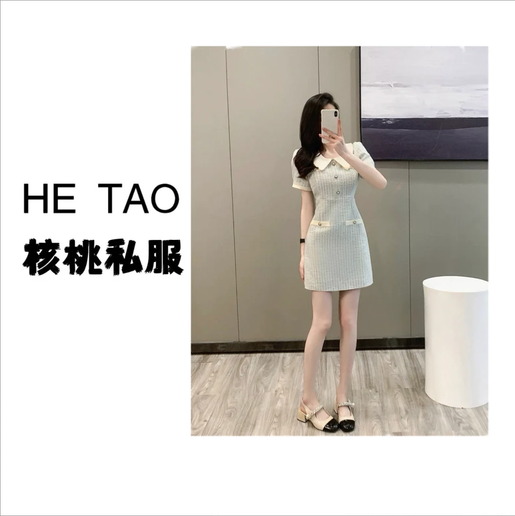 法式小香风短袖连衣裙夏季新款气质名媛高级感短裙小个子薄款