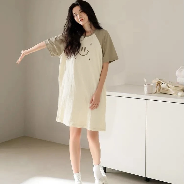 4180高端专享夏季短袖睡裙米色