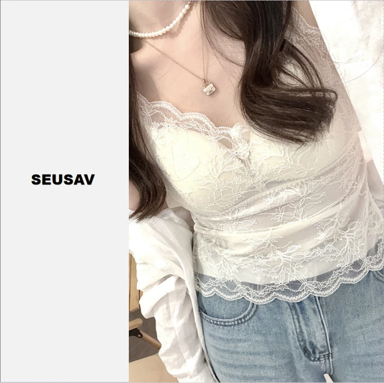 【笙箫家】胸垫款蕾丝吊带背心-显瘦气质百搭新春款