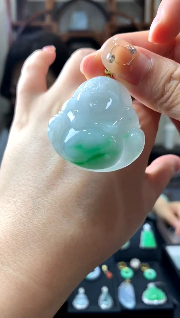 翡翠18K金镶嵌吊坠(不含链)挂件