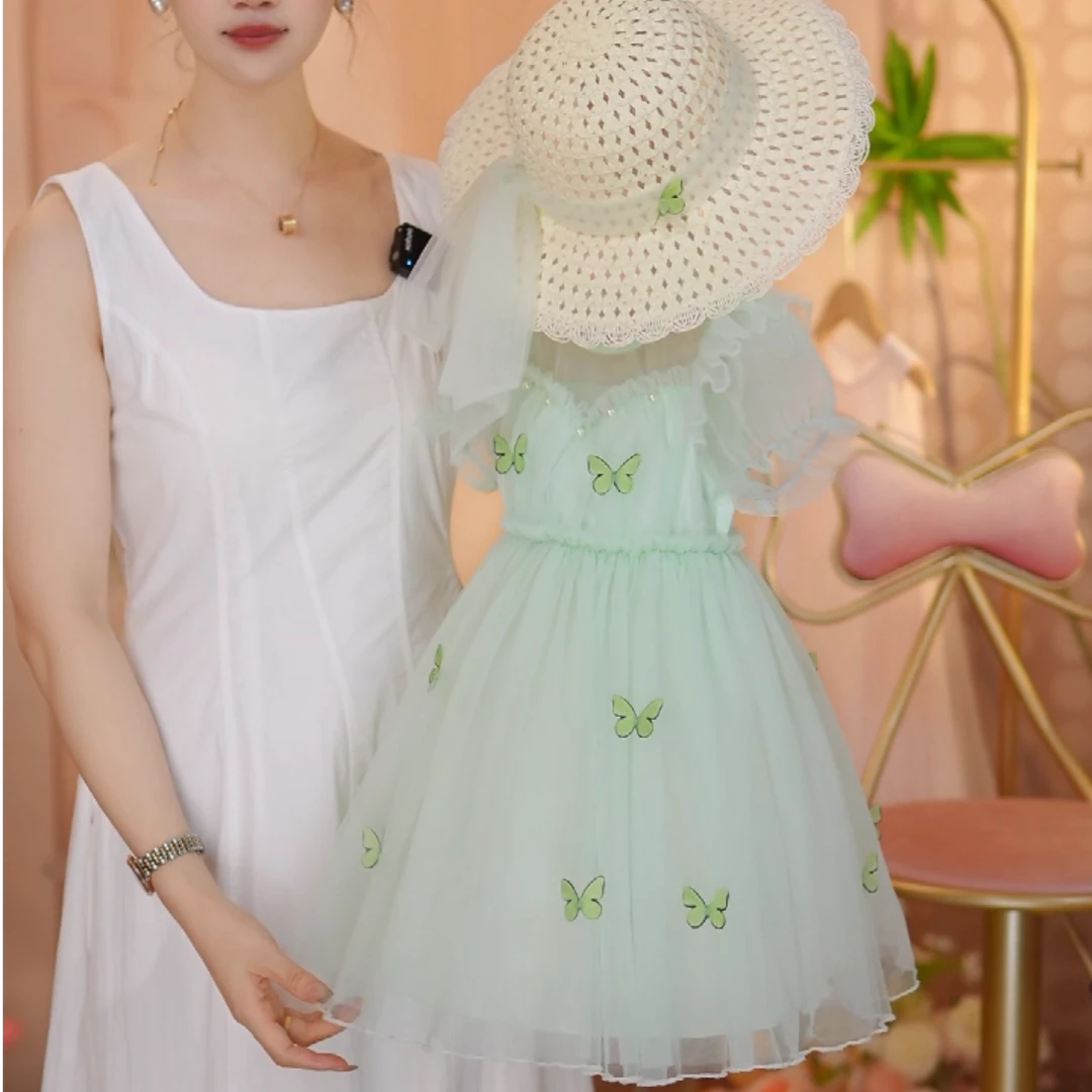 25新款绿蝴蝶可爱风女蓬蓬裙夏季连衣裙洋气冰感夏季礼服公主纱裙