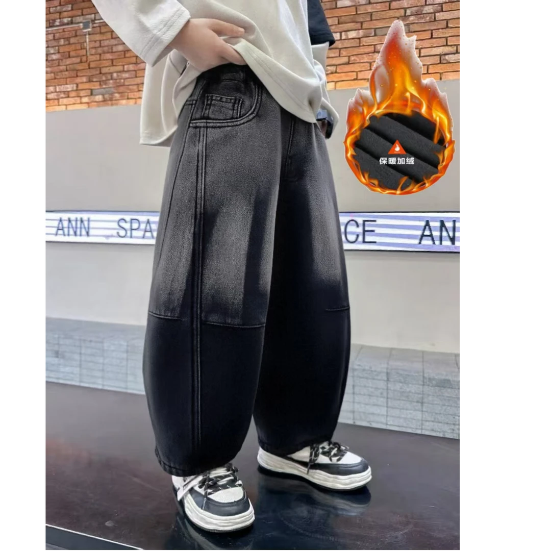 迪布乐真奥绒【加密加厚门店同款】百搭渐变弯刀裤秋冬潮酷牛仔裤