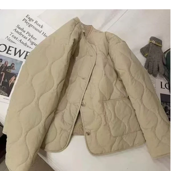 138棉衣秋冬新款宽松圆领菱格棉服外套保暖棉袄女