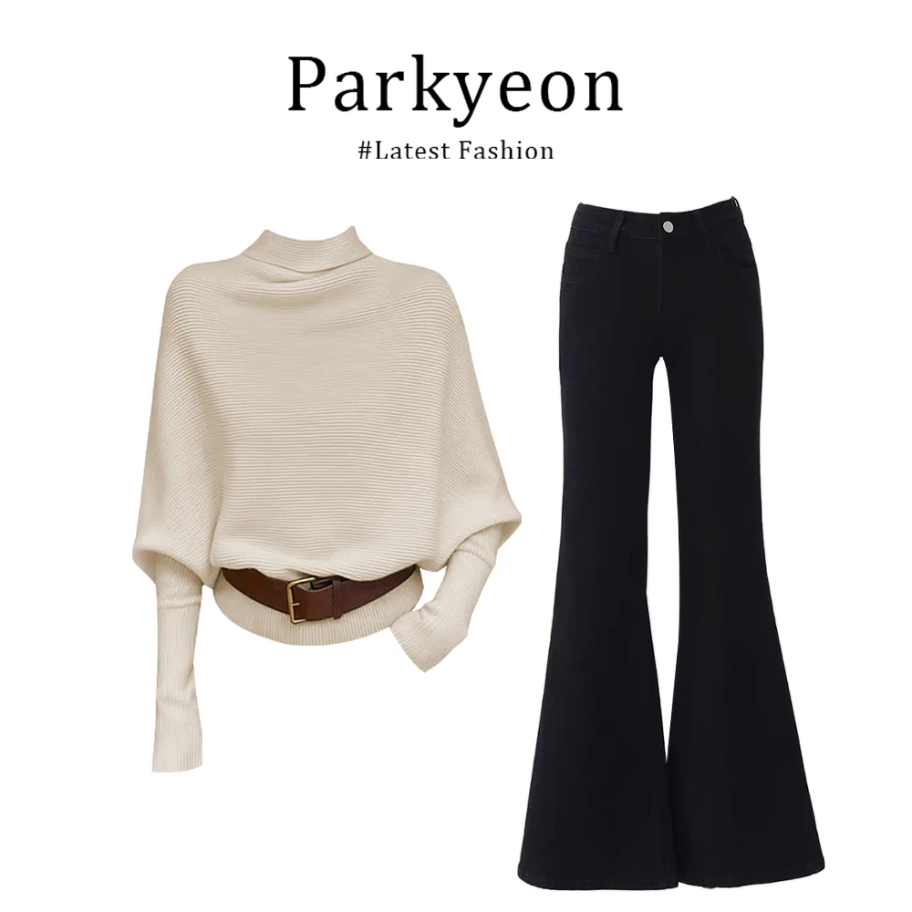 INS CEC法式赫本风针织衫毛衣上衣女冬季小众显瘦微喇裤两件套装