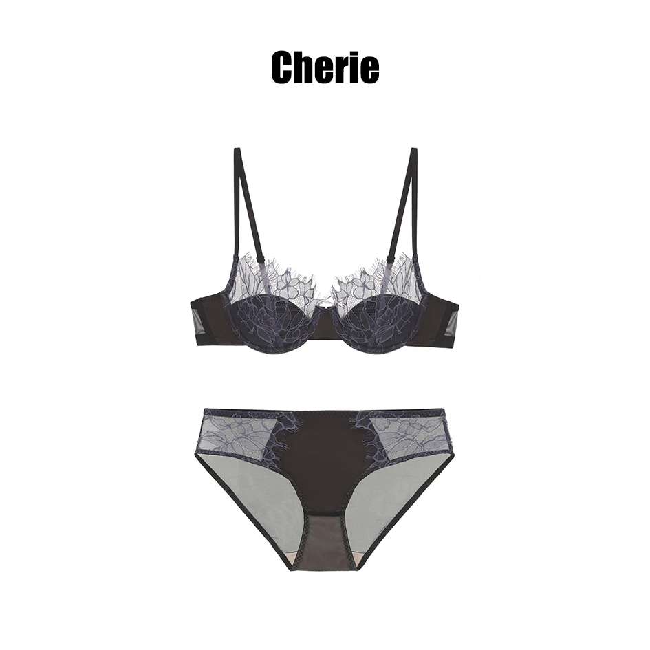 Cherie 纯欲性感法式抹胸型聚拢薄款软钢圈文胸蕾丝大胸显小小胸