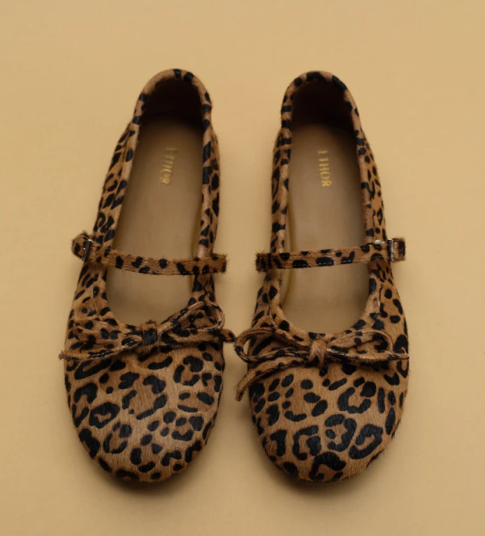 【ETHOR】25春夏ERSS25-041ACBS 棕色豹纹马毛芭蕾舞鞋 圆头