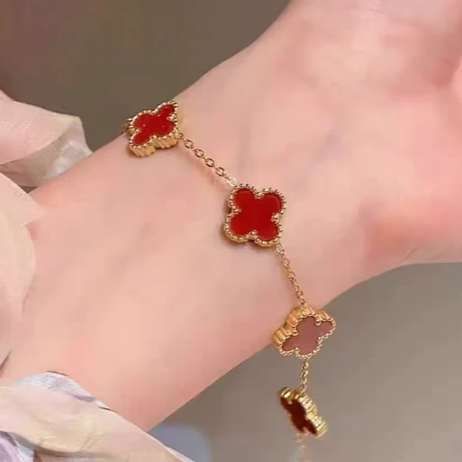 合金手链 精致四叶草红韵手链