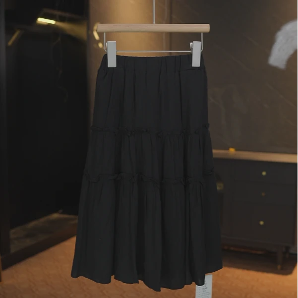 A字裙百褶裙松紧带高腰女百搭半身裙半裙夏季短裙时尚黑色洋气