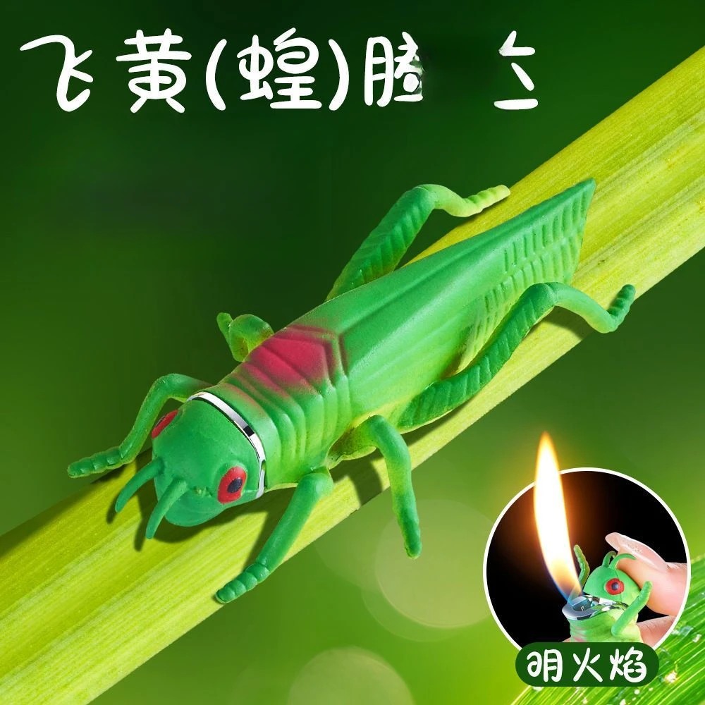 新奇特软硅胶真蚂蚱充气打火机创意把玩解压明火点烟器