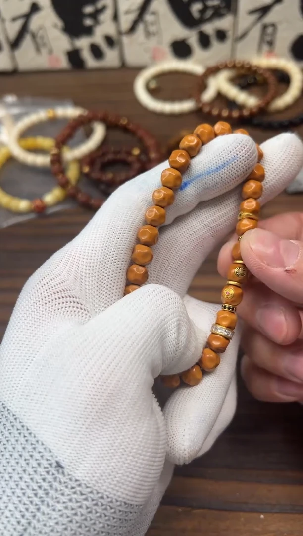 橄榄核吊坠橄榄核手串18k+足金隔片配饰带镶嵌