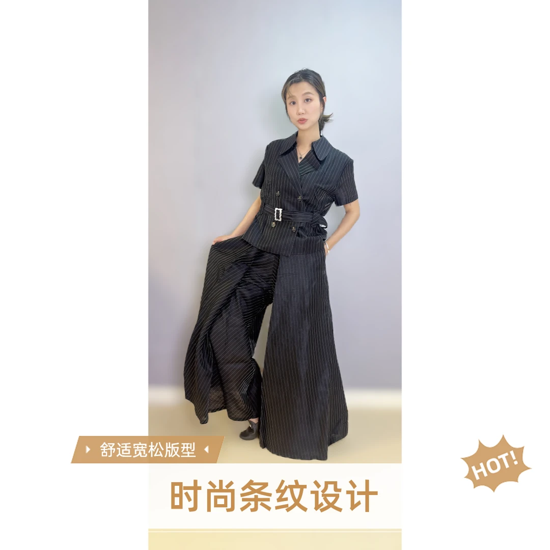 法式街头风欧美风INS风亚麻时尚套装优雅显瘦轻奢时尚